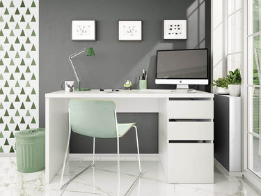 Sacramento Arctic White Modern Home Office Computer Desk with Storage - UK Luxury Furniture